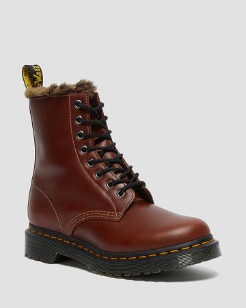 Botas con Cordones Dr Martens 1460 Serena Faux Fur Forro Mujer Marrom | MX 577ILH